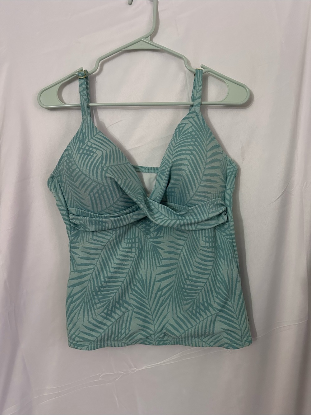 Twist-Front Aqua Palm-Print Tankini